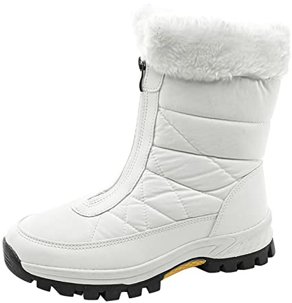 Your Orders Lightning Deals Cheap Items Womens Waterproof Snow Boots Fashion Women Winter Water Proof Flat Zipper Keep Warm Snow Boots Comfortable Mid Boots Shoes Christmas Deals Clearance White