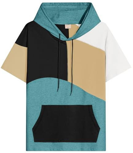 Covisoty Sweat Manche Courte Homme Coton Tee Shirt à Capuche Color Block Pull à Capuche L'été Hoodie