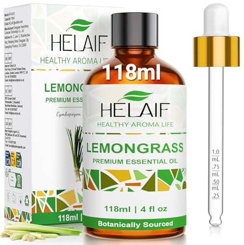 HELAIF Olio Essenziale di Lemongrass 118ML Aria Rinfrescante, Allevia la Fatica, Rinvigorisce la Mente, Adatto per L'aromaterapia Fai Da Te