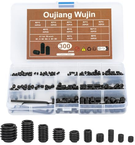 Oujiang Wujin300 Stk mit Aufbewahrungsbox Madenschrauben-Kombinationsset geeignet für Maschinen, Elektronik, Möbel, Modelle uswSechskantschraube