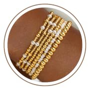 Turandoss Set di Bracciali da 5-6 Pezzi per Donna, Oro 14 Carati Placcato, Set di Bracciali con Perle d'Oro, Stack Set con Perle/Crocifisso, Bracciali Elastici Regolabili, Gioielli da Regalo per Donne