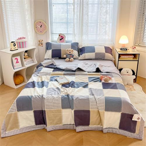 Fansu 3,5 TOG Algodón Colcha Acolchada Fina Suave Relleno de Algodón Cubrecama Rellenos Finos Toda Temporada Edredón Colchas Bouti Cama 90/135/150, Manta para Sofa (Patchwork,180x200cm)