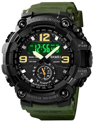 SKMEI Montre de Sport Militaire analogique numérique étanche Lumineuse pour Homme avec Date, Semaine, Alarme, Montre Tactique