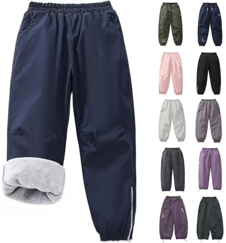 Fleece Lined Waterproof Trousers Kids Thermal Insulated Boys Ski Pants Girls Snow Trousers Warm Winter Windproof Cargo Pants for Outdoor Hiking Adventure Playground Jogging Activewear 2-13Y