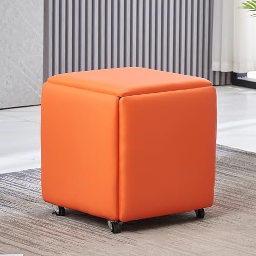 5-i-1 sittkub i PU-läder med svängbara hjul – stapelbar ottoman-pall flyttbar soffstol, mångsidig klädstol för vardagsrum och sovrum (14 x 14 x 15 läder1)