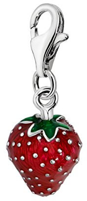 Quiges Charms Anhänger Versilbert Erdbeere Versilbert Damen Schmuck für Bettelarmband