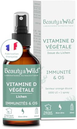 Beauty & Wild VITAMINE D3 VÉGÉTALE | 2 spray = 2000UI | Immunité & Santé des Os et des Dents | VITAMINE D3 VÉGAN | Enfants & Adultes | Flacon spray | 5 mois de cure | 20ml | MADE IN FRANCE