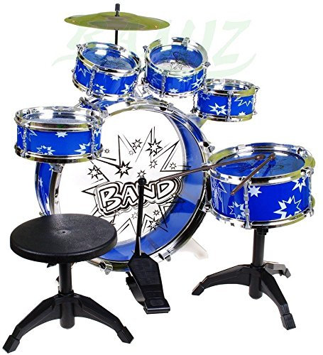 BSD Steinbach Kinderschlagzeug, Schlagzeug mit Hocker und 2 Trommelstöcken, Schlagzeug Drumset, Kinder Trommel - Set Schlagzeug Drumset 9-TLG - BLAU