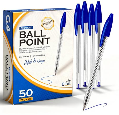 G4GADGET 50 Pack Blue Ballpoint Pens – Medium Tip Biros for Smooth Writing – Comfortable Grip, Long-Lasting Ink – Ideal for School, Office & Home Use – Bulk Stationery Supplies