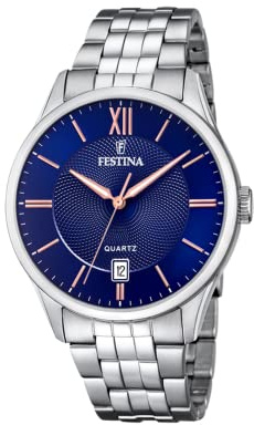 Festina Herren Uhr Analog aus Edelstahl 316L Silber - Quarzwerk - Kalender - Mineralglas mit hoher Widerstandsfähigkeit - Wasserdicht bis 5 ATM F20425/5