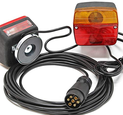 Wiltec Rückleuchten für Anhänger 7-polig mit Magnethalterung, 7,5 m Kabel und 2 Lichteinheiten, Anhängerbeleuchtung mit verschiedenen Funktionen