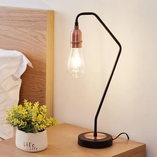 Harper Living 1xE27/ES Table Lamp with On/Off Switch, Copper Finish, Suitable for LED Upgrade, Ideal for Living Room, Bedroom, Kitchen, Hallway, Hotel, B&B
