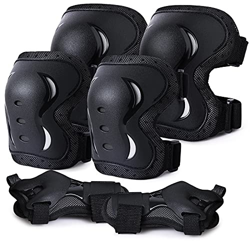Set di Ginocchiere per Bambini Adulti Set di Protezioni Skateboard Gomitiere Polsiere Protettivo per Skate, Bicicletta, Sci, Monopattino (Nero-B, M)