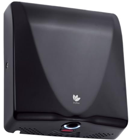 Dryflow Slim Hand Dryer For Commercial Toilets, Brushless Motor High Speed BulletDri Plus With HEPA Filter, 4 Colour Choices (White, Black, Satin, Polished), Wall Mounted (Black)