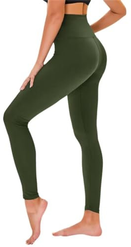 TNNZEET High Waist Leggings Damen Elastische Leggins Weiche Sporthose für Sport Gym,Armee grün,L-XL
