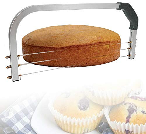 JAYEUW Patisserie Tortenbodenschneider Kuchenbodenteiler Edelstahlrahmen mit 3 gezahnten Schneiddrähten 53cm