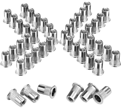 WORKPRO 50Pcs Rivet Nuts, 1/4”-20 Stainless Steel Rivnut, Flat Head Threaded Insert Nutserts with Knurled Body