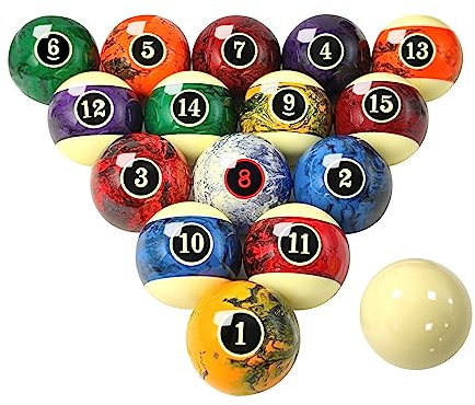 MoyanSuper Marble Swirl Style Pool Balls Set, 2 1/4-Inch, 16-Piece Regulation Set, Professional Billiard Balls for Pool Table