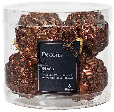 Kaemingk Christbaumschmuck Zapfen Glas 7cm x 6 Stück Weihnachtskugeln Christbaumkugeln Espressobraun lederbraun - Schokobraun - kastanienbraun - kupferbraun - Zimt