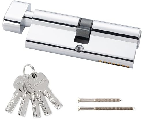 Hengsong Knaufzylinder,Zylinderschloss 40/40,Schließzylinder mit Knauf,Profilzylinder inkl. 5 Schlüssel,für Haustür,Haustüren,Sicherheitsschloss Haustür,Haustürschloss,ca.8cmx1.68cmx3.28cm,Silber