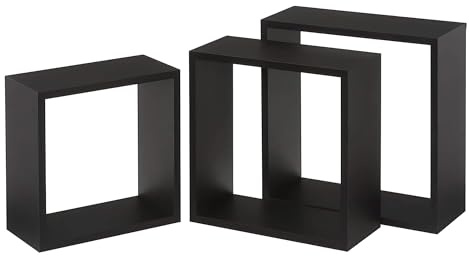 LEKE GO Set de 3 Estantes Flotantes Cubo Grandes de Madera MDF Negro Contemporáneo, Estantes de Pared Cuadrado (Negra)