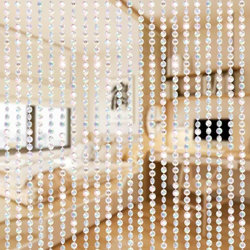 Boshen 2 paneles de cortina de cuentas de cristal de 3 pies x 6.5 pies, 46 hebras de cuentas acrílicas transparentes para colgar, divisor de habitación, cortina de corte de diamante iridiscente de