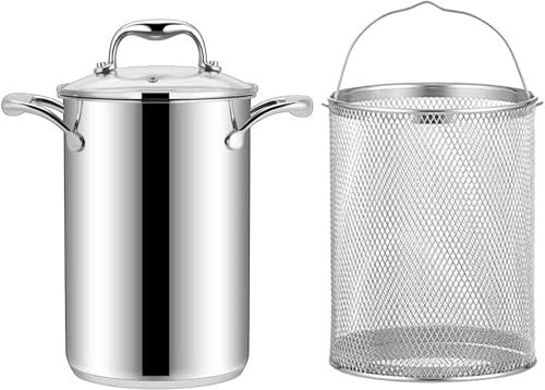 UNbit Marmites de cuisson, marmite à asperges de 4 L avec panier et couvercle, cuiseur à riz et légumes en acier inoxydable 304, cuiseur à spaghetti, cuiseur à vapeur, cuiseur à pâtes, poêle à frire p