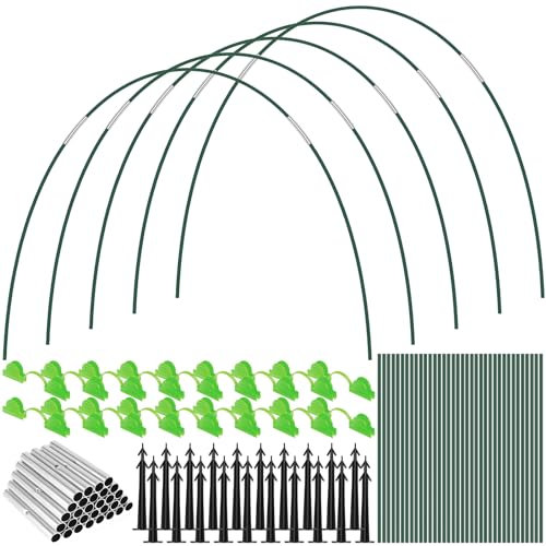 Gatphy 104Pcs Greenhouse Hoops for Raised Beds, Garden Hoops Grow Tunnel Detachable Fiberglass Greenhouse Tunnel Arches Garden Plant Protection Hoops with 18 Clips and 20 Nails for Netting Fabric