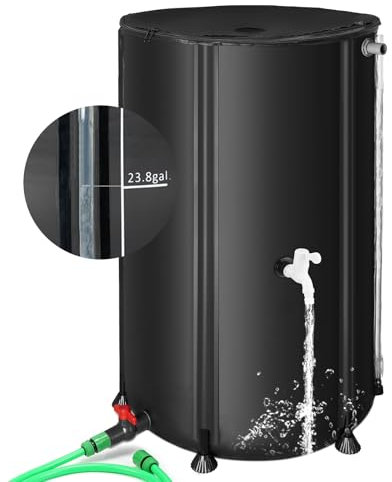 100 Gallon Collapsible Rain Barrel for Garden/Outside/Lawn, Portable Rainwater Collection System, Rain Barrel to Collect Rainwater from Gutter, Water Storage Tank with Two Spigots, Overflow Kit, Black