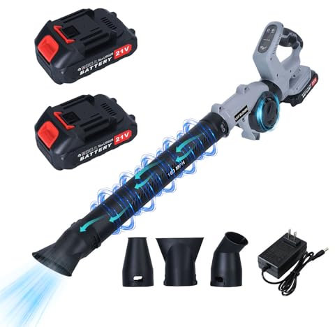 Souffleur à feuilles sans fil 260 km/h, 21 V, avec 2 batteries de 1500 mAh et chargeur, 3 vitesses et 3 buses de soufflage, 17000 tr/min avec batterie et chargeur