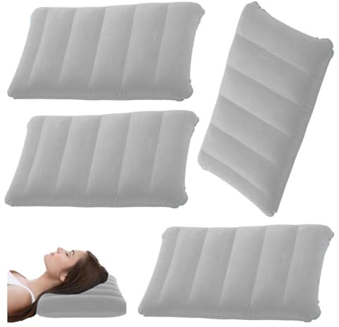 LNGJIN LNGJIN4cojines inflables para Camping,cojínpara el Cuello,cojínde Playa,cojínflocado,cómodo cojín de Viaje,para Oficina,Exterior,Senderismo,Vacaciones en la Playa,Camping (Gris)