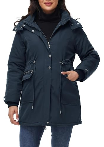 Maacie Giacca premaman in cotone 2024 con collo alto e giacca impermeabile in cotone, blu navy XXL