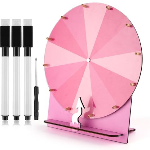 NQEUEPN Hölzernes Glücksrad, 29 cm Preisrad Tisch-Glücksrad Tombola-Rad Roulette-Rad für Glücksspiel Preise Karneval Handelsmesse (Pink)
