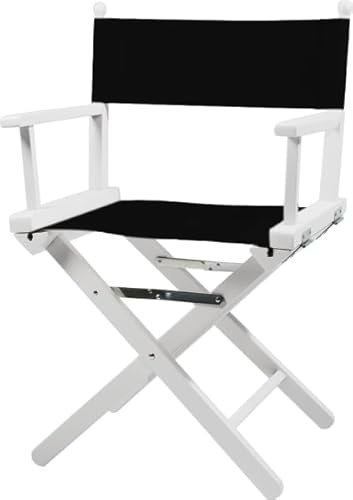ZStyle Vikbar regissörsstol i trä, 90 cm hög, 54 cm bred, 48 cm djup, svart (vit kant - svart duk)