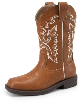 DREAM PAIRS Botte de Neige pour Enfant Bottes de Hiver Chaussures Chaude | Bottes western rétro brodées à bout carré pour enfants, bottes de cowboy à enfiler pour fête, Halloween, équitation