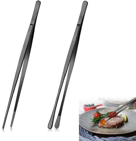 Pinze Da Cucina Pinze Da Cucina In Acciaio Inox 30cm Pinzette Da Cucina Lunghe In Acciaio Inox Nero Pinza Chef Professionali Multifunzione Per Decorare Cibi, Cucinare, Barbecue, Cuocere Forno(2 Pezzi)