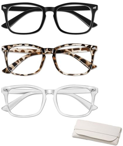 ZKFSIE Blue Light Blocking Gla-Sses, 3 PCS Blue Light Gla-Sses with Glasses Case, Anti Eyestrain & UV Glare Gla-sses for Women Men Computer Screen Filter Anti Headache Eyestrain Glare UV(3 Colors)