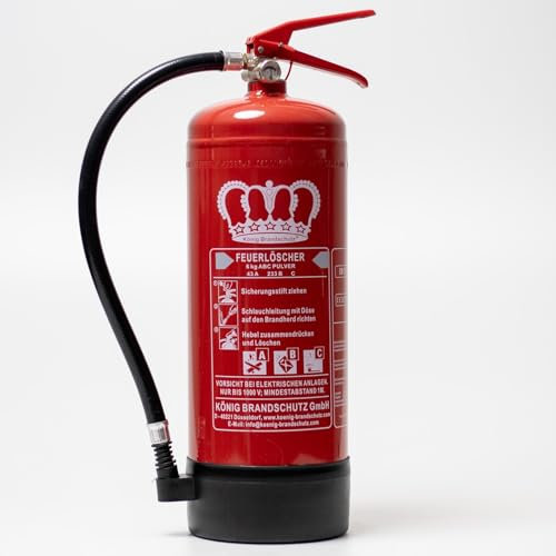 König Feuerlöscher Pulver | 6 kg | Geeignet für die Brandklassen - ABC | Zertifiziert nach DIN EN3 | Dauerdruck 12 LE | Vielseitig einsetzbar | Inkl. Wandhalterung mit Manometer