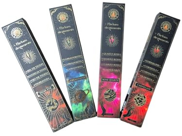 Confezione da 4 bastoncini di incenso con 3 fragranze assortite: Parfum di Gemmi, Aventurina, Bluepillar, Labradorite o Corniola, 20 g ciascuno - Energia e aromaterapia