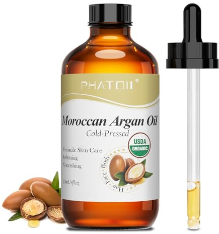 PHATOIL Huile Végétale d’Argan Bio 118ML - Organic Argan Oil 100% Pure Naturelle - Pressée à Froid - Huile Hydratante Réparatrice pour Visage, Peau, Corps, Cheveux, Massage, Carrier Oil