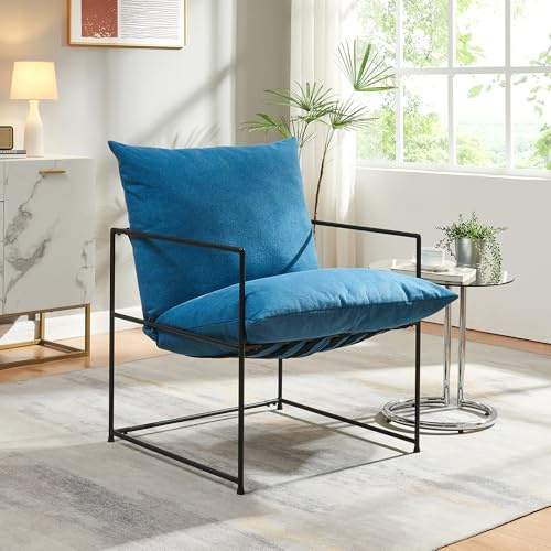 [en.casa] Fauteuil Confortable avec Coussins Rembourrés Housse Amovible et Lavable Siège Stable Design Intemporel pour Salon Chambre Bureau Métal Polyester 90 x 61 x 70 cm Noir Bleu