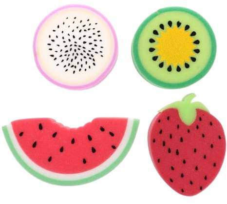 minkissy 4 St Fruktformade Badsvampar för Pojke Flicka och Exfolierande Svamp med Skonsam Skrubbfunktion Lätt och Bärbar Badaccessoar för Känslig Färgglad och Rolig Design