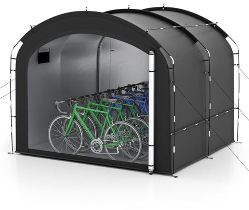 GYMAX Cobertizo para Bicicletas, Campaña para Bicicleta de Almacenamiento Exterior Impermeable, Puertas con Cremallera Enrollable, Herramientas de Jardín, Motos (254 x 215 x 192 cm)