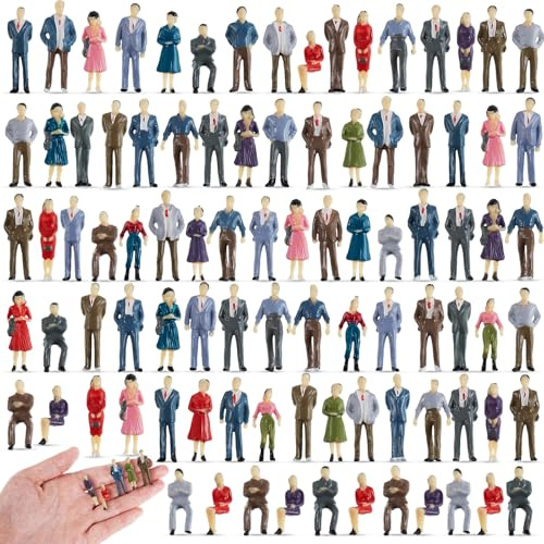 Skylety Minifiguras de Personas Modelos a Escala 1:50 y 1:75 Figuras de Personas Pintadas con Motivos para Escena Arquitectónica Trenes Miniaturas de Plástico, Sentadas y de Pie(1:75,200)
