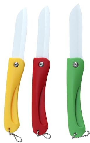 Angoily Coltelli da Frutta Pieghevoli in Ceramica 3 Pezzi, Tagliafrutta Compatti e Resistenti per Cucina, Picnic e Campeggio, Utensili da Cucina senza Affilatura e Facili da Colore