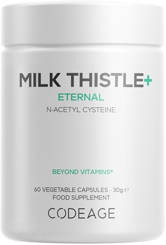 Codeage Milk Thistle+, Silymarin, NAC, Artichoke Leaf, 60 Capsules | Milk thistle silymarin with NAC, artichoke leaf, dandelion root, black pepper. Vegan, non-GMO.