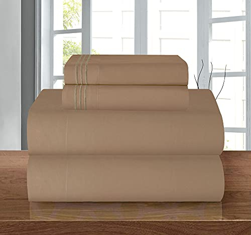 Elegant Comfort Elegance Linen ® 1500 Thread Count WRINKLE RESISTANT ULTRA SOFT LUXURY 4 pcs Bed Sheet Set, Deep Pocket Up to 16- Many Size and Colors, King, Taupe