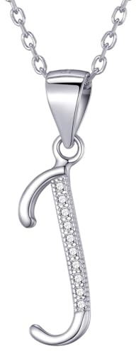 Morella collar de mujer con colgante letra J de 925 plata rodiada con piedras de circonita para damas 45cm color blanco