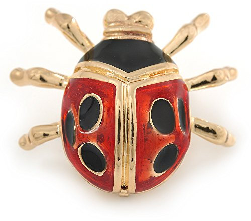 Noir/rouge émail Lady Bug Broche en métal plaqué or – 30 mm L
