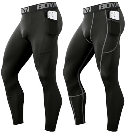 Boyzn 1 eller 2-pack kompressionsbyxor herr, funktionella underkläder, sportleggings för män, löparbyxor, underbyxor, långa strumpbyxor, fitnesstights med fickor/utan ficka för löpning, cykling,